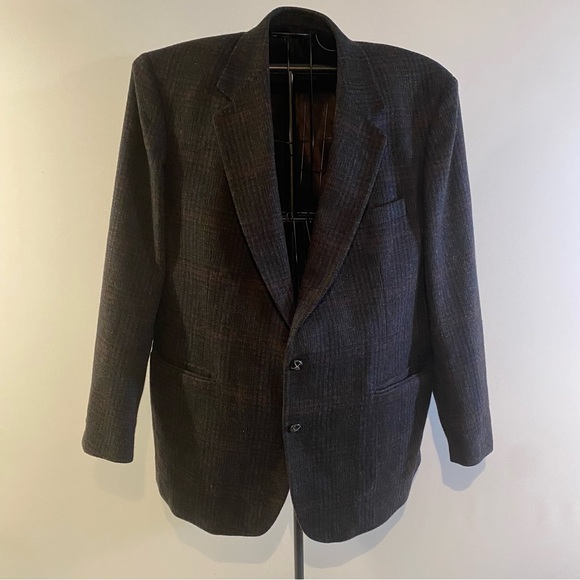 Vintage Savile Row Wool 2 Button Tweed Sport Jacket 48 Long Made in Poland